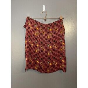 Geometric Scarf Womens One Size Burgundy Multi Square Spiral Pattern Shawl Wrap